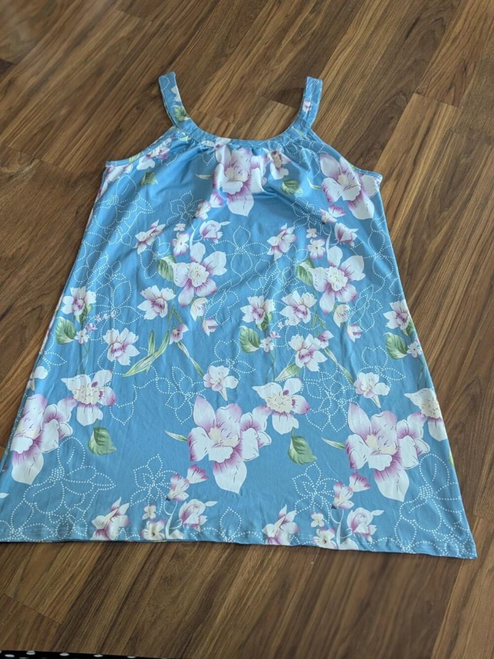 BlueTime Cottagecore Beachy Lt.Blue Floral Wide Strap Soft Summer Shift Dress XL